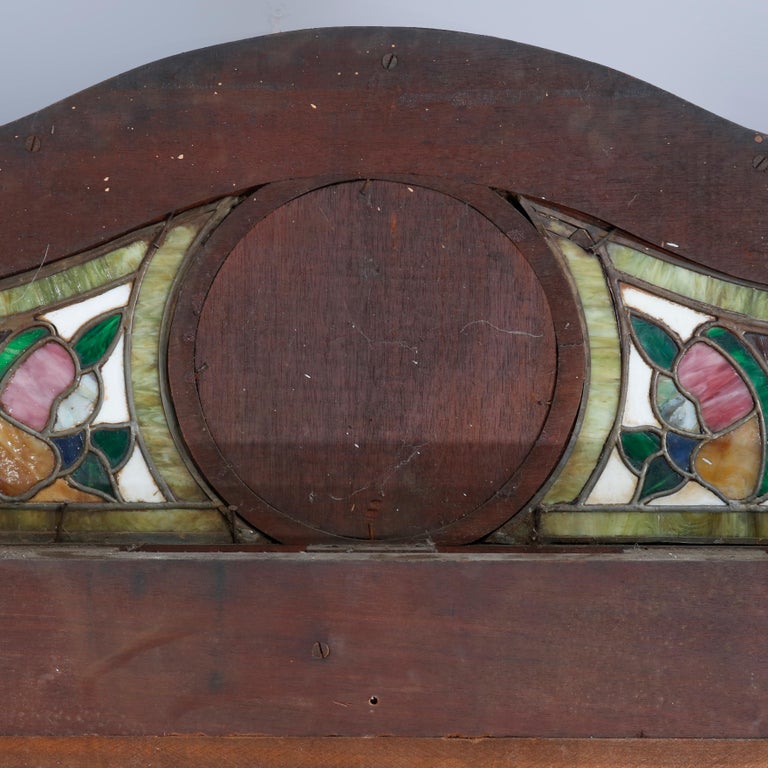 Antique Arts & Crafts Mahogany Mirrored Back Bar with Leaded Glass Cornucopia