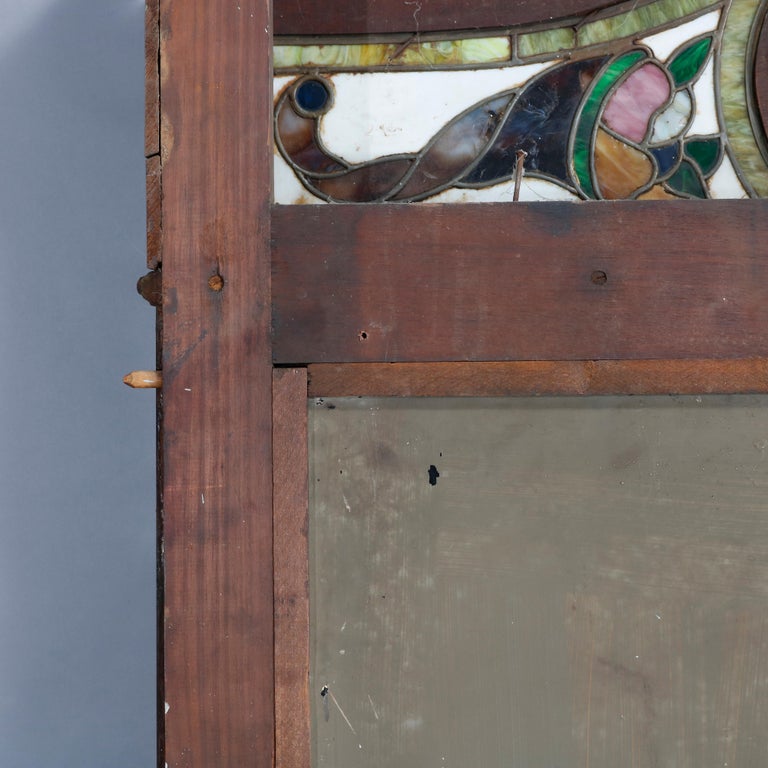 Antique Arts & Crafts Mahogany Mirrored Back Bar with Leaded Glass Cornucopia
