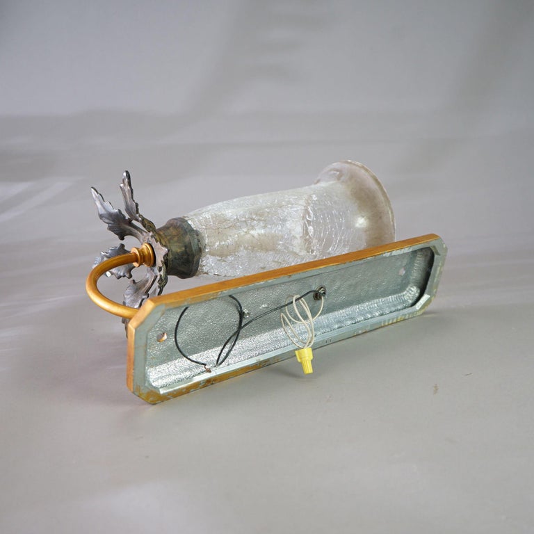 Pair Mid-Century Modern French Style Fleur-de-lis Crackled Glass Wall Sconces