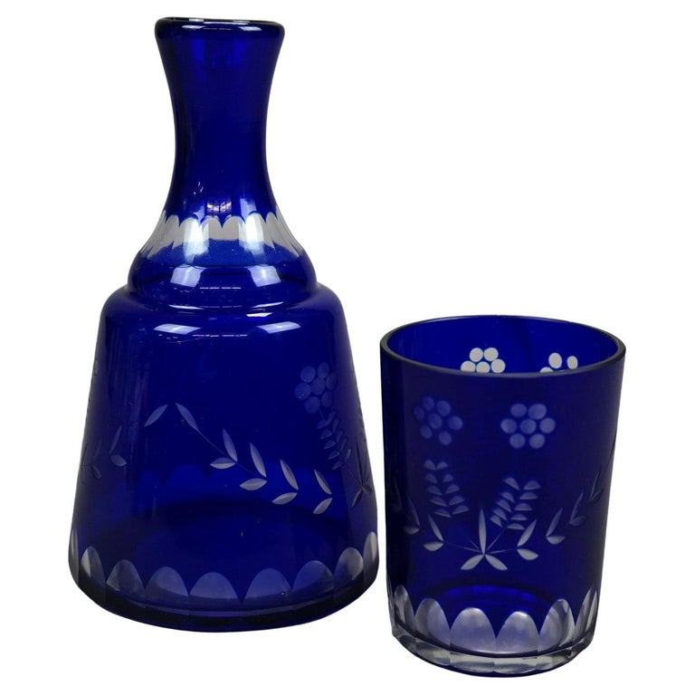 Antique Bohemian Cobalt Cut to Clear Tumble Up Set, circa 1920