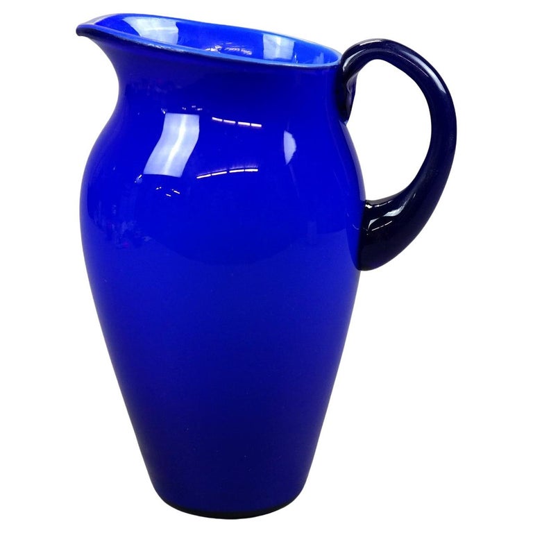 Antique Steuben Cobalt Art Glass Water Pitcher, Circa 1920