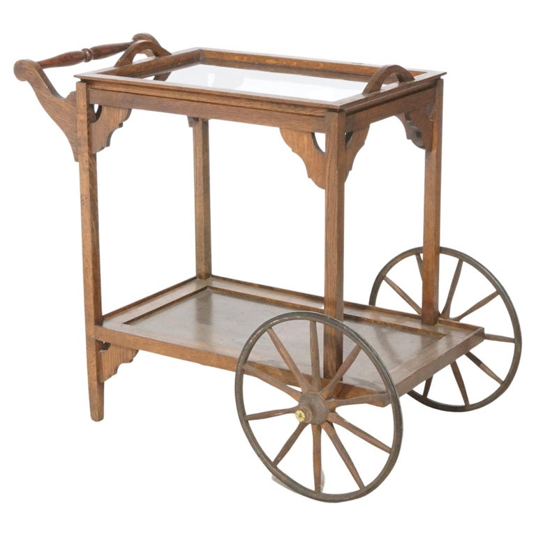 Antique Arts & Crafts Mission Oak Tea Serving Cart, circa 1910