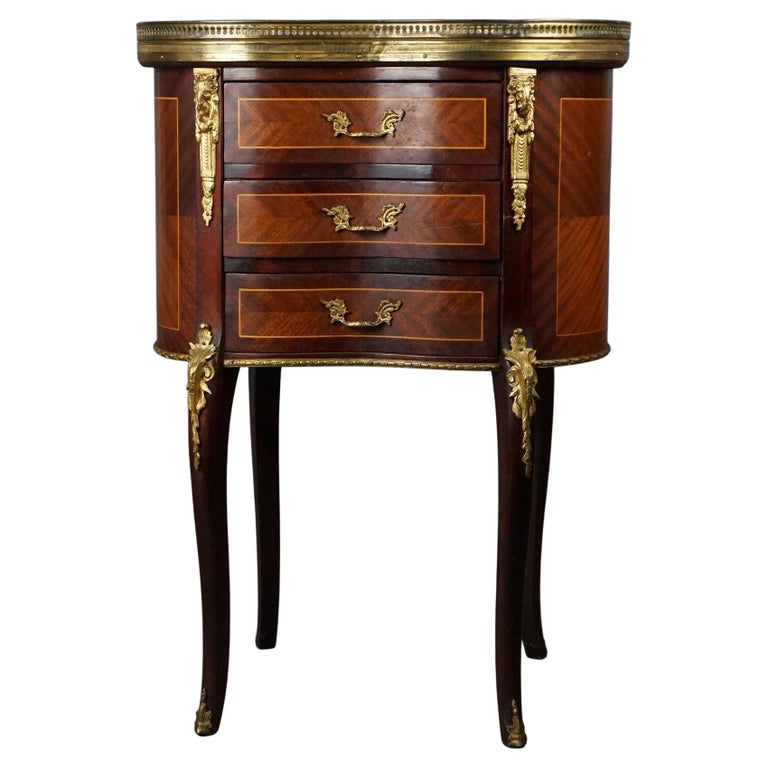 Antique French Mahogany, Kingwood, Marble & Ormolu Kidney Shaped Side Table