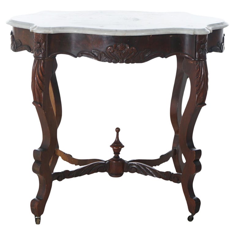 Antique Victorian Rosewood & Marble Turtle Top Parlor Table C1890