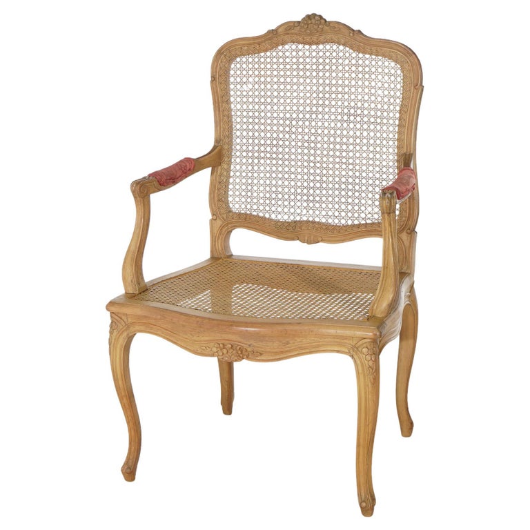 Antique French Louis XV Fruitwood & Cane Arm Chair Circa 1900