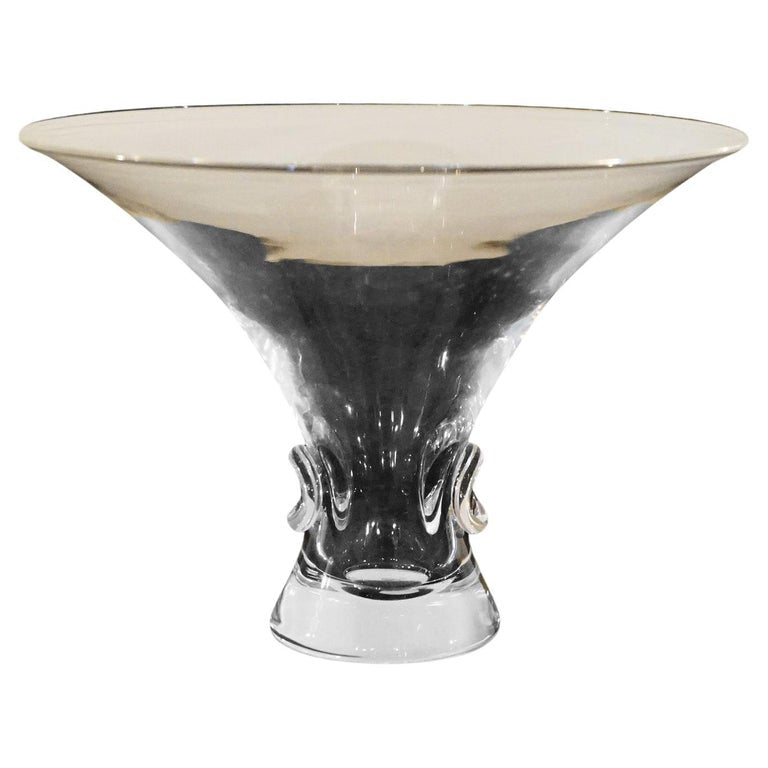 Mid Century Modern Steuben Art Glass Flared Crystal Bowl with Pinched Base 20thC
