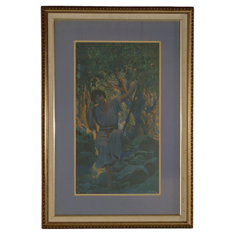 Large Maxfield Parrish "Dream Light" Art Deco Edison Mazda Calendar Top c1920