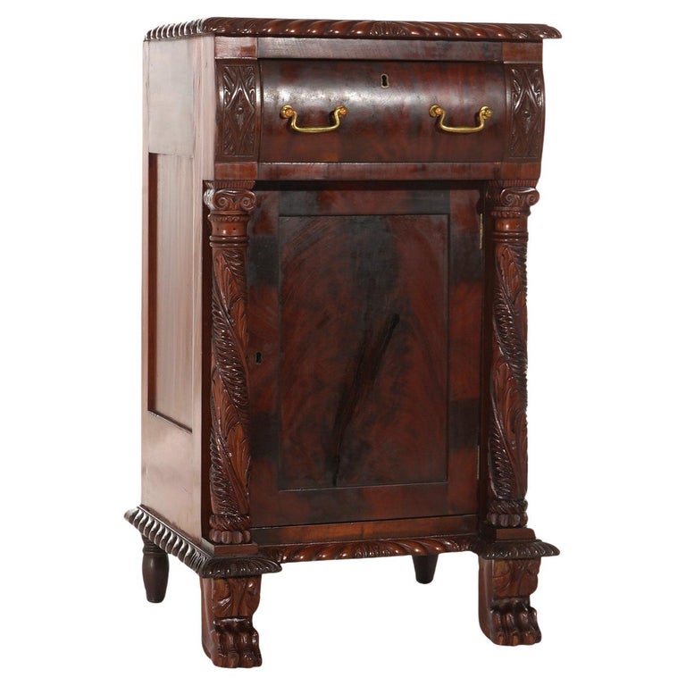 Antique American Empire Flame Mahogany Half Commode with Gadrooned Edges c1840