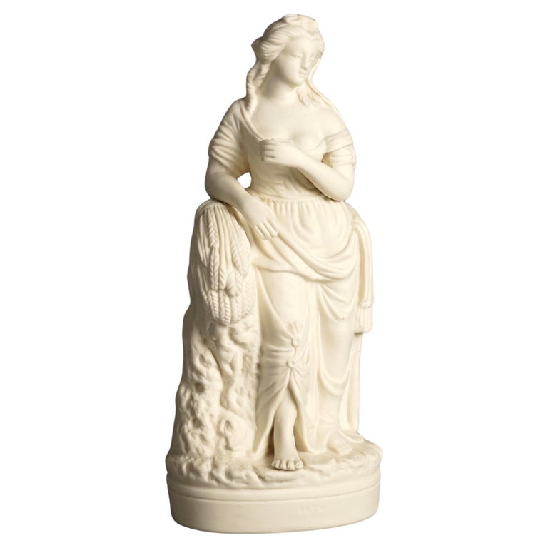 Antique Neoclassical Bisque Porcelain Figure of a Classical Woman Grain C1850