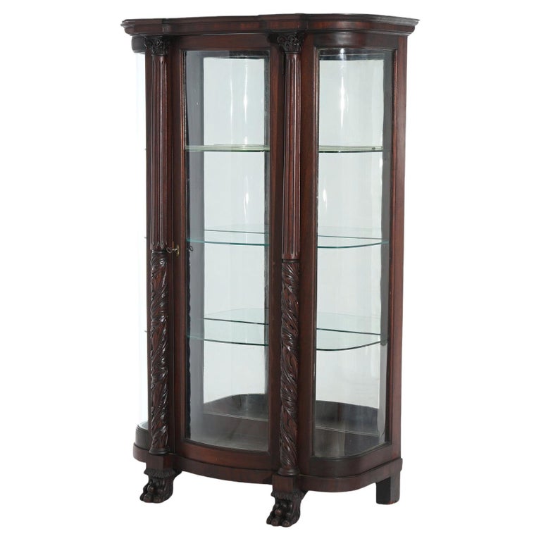 Antique Second Empire Foliate Carved Mahogany Diminutive China Cabinet C1890