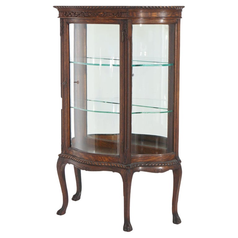 Antique RJ Horner Diminutive Oak Vitrine/China Cabinet, Carved Foliate, C1910