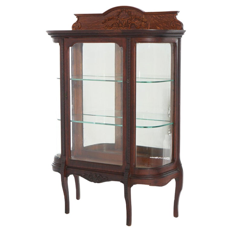 Antique RJ Horner Diminutive Oak Vitrine with Ribbon & Foliate Elements C1910