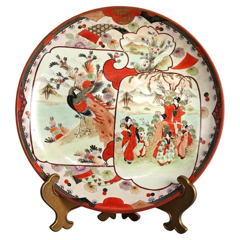 Antique Japanese Imari Porcelain Charger with Garden & Genre Scenes C1920
