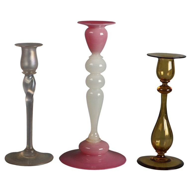Three Antique Arts & Crafts Steuben Art Glass Candlesticks C1930