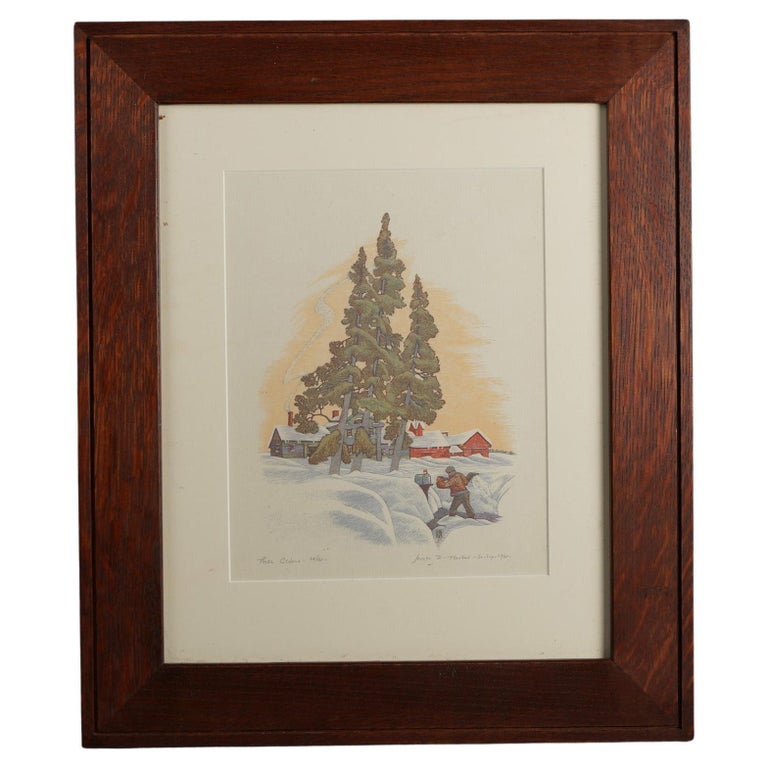 James Haven Print “Three Cedars” Winter Farm Scene Signed & Numbered C1945