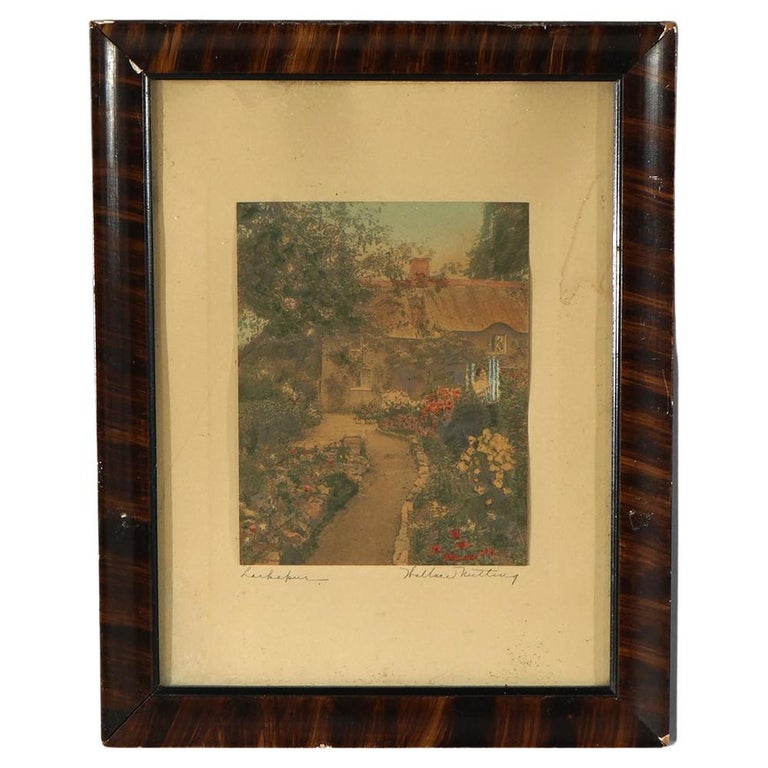 Antique Wallace Nutting Print “Larkspur”, Exterior Garden Scene", Signed, C1910