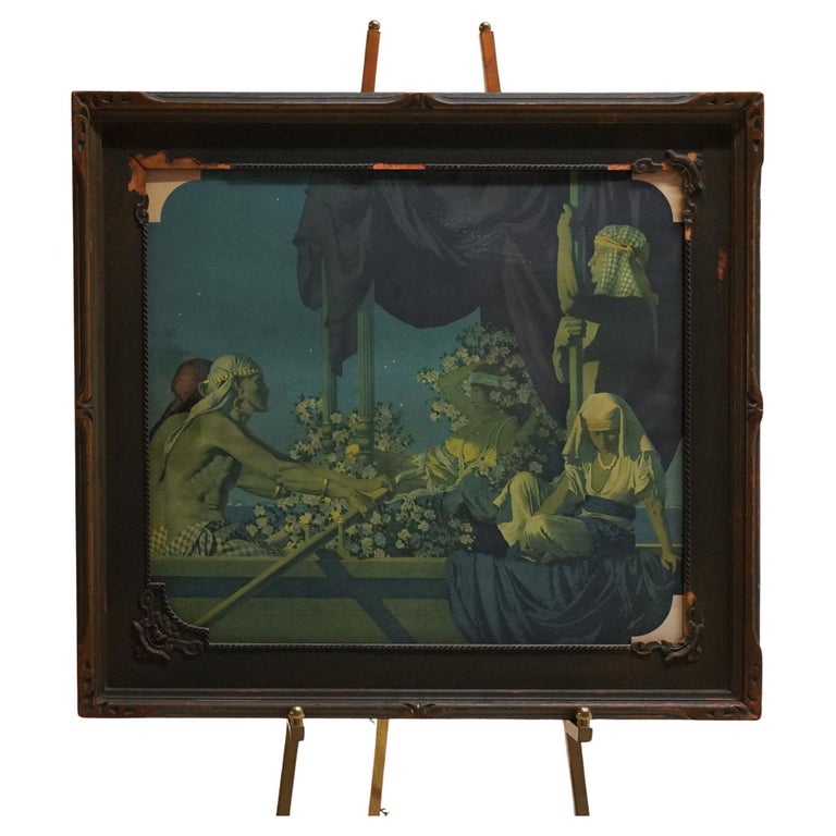 Extra Large Antique Art Deco Maxfield Parrish Print “Cleopatra”, Framed C1920