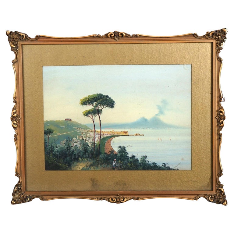 Antique Italian Venetian Watercolor Costal Landscape Signed by Bring C1912