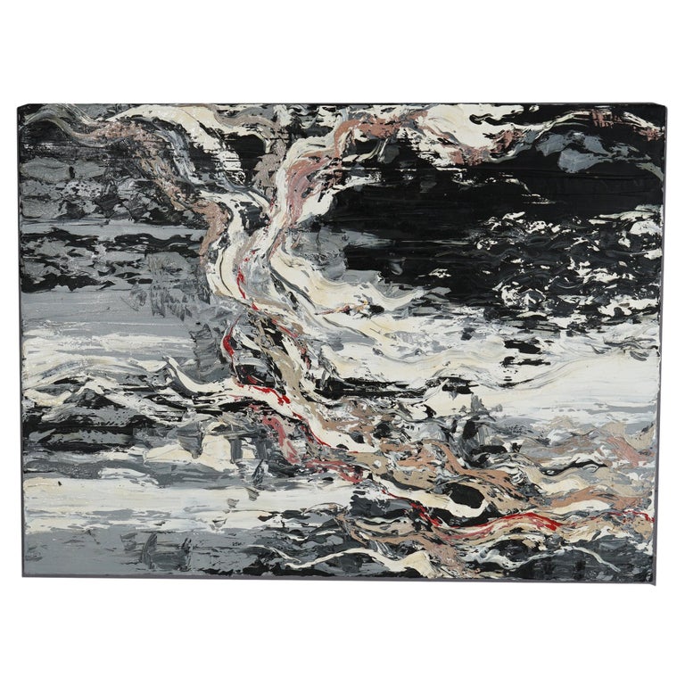 Mid Century Modern Abstract Impressionist Oil on Canvas, Grey Tones, 20thC