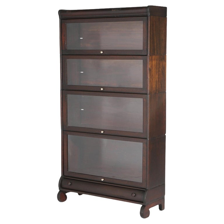 Antique Lundstrom Arts & Crafts Mahogany Four-Stack Barrister Bookcase c1910