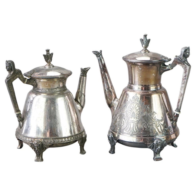 Two Antique Footed & Figural Silver Plated Teapots C1890