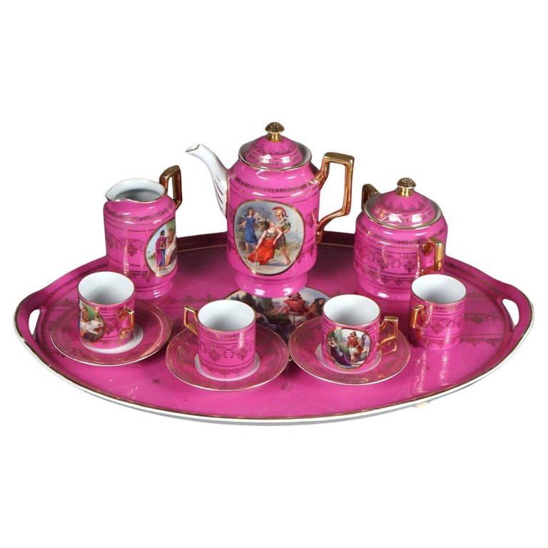 Eleven Piece Antique Royal Vienna Hand Painted & Gilt Porcelain Tea Set C1890