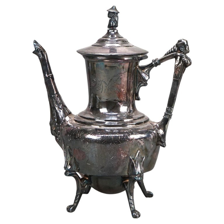 Antique Figural & Clawfoot Silver Plated Teapot C1890