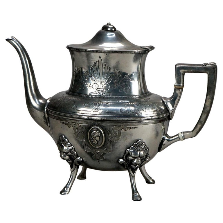 Antique Figural & Footed Silver Plated Teapot C1890