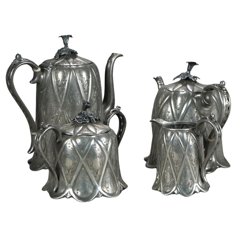 Four Piece Antique Silver Plated Tea Set C1890