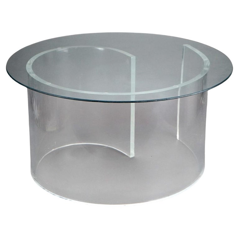 Mid Century Modern Glass Top Side Stand with Acrylic Scroll Form Base 20thC