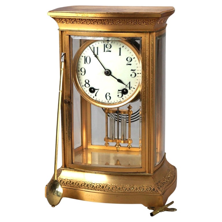 Antique Ansonia Gilt Bronze Crystal Regulator Mantle Clock C1890