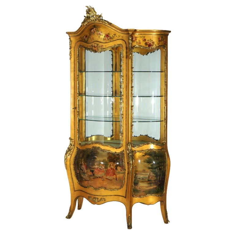 Oversized Antique Louis XIV Vernis Martin Decorated Giltwood & Ormolu Vitrine