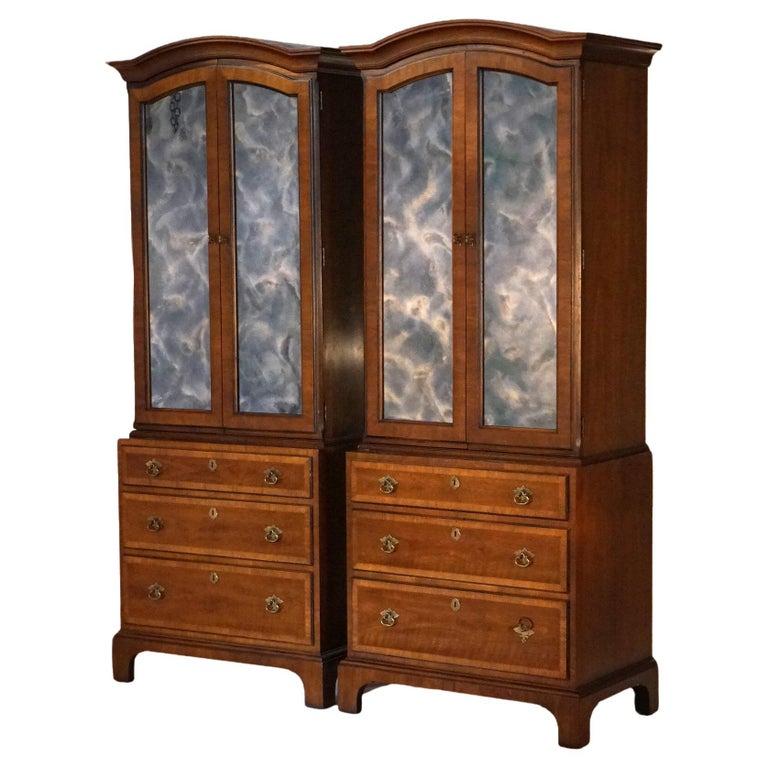 Pair of Henredon Mahogany Armoires with Graduated Drawers 20thC