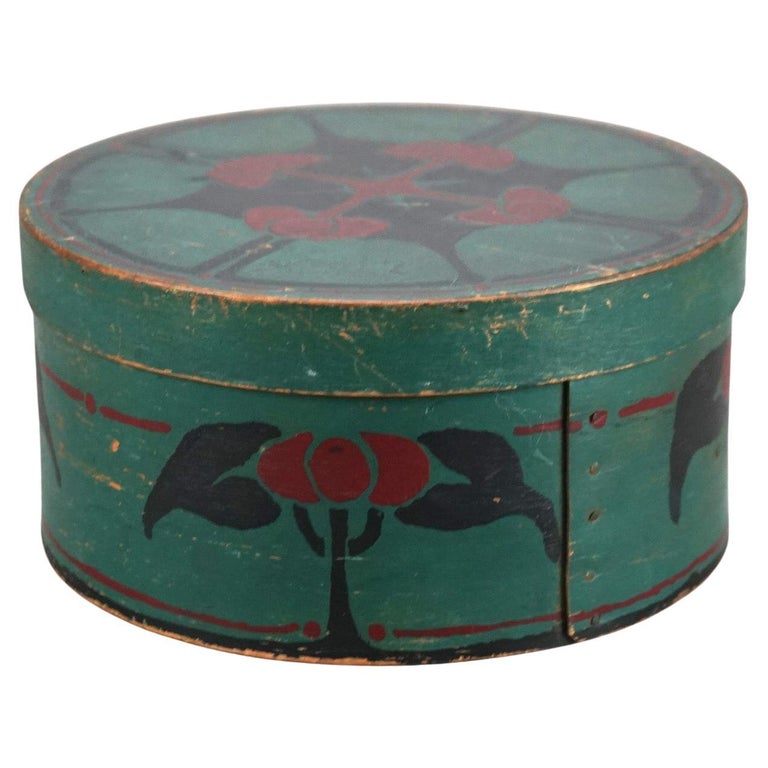 Antique Arts & Crafts Folk Art Painted Pantry Box with Stylized Flowers 19thC