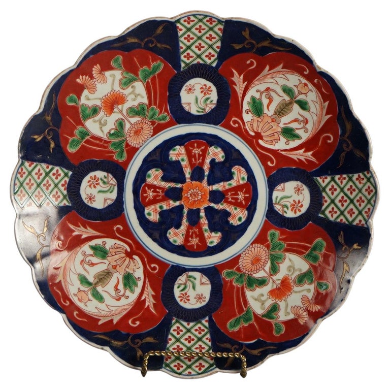 Antique Japanese Imari Charger with Garden Flowers C1920
