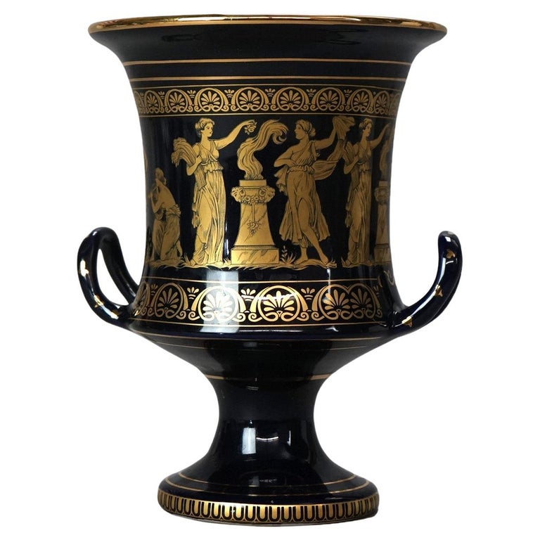 Grecian I. Spyropoulos Greek Neoclassical Gilt Porcelain Urn with Figures 20thC