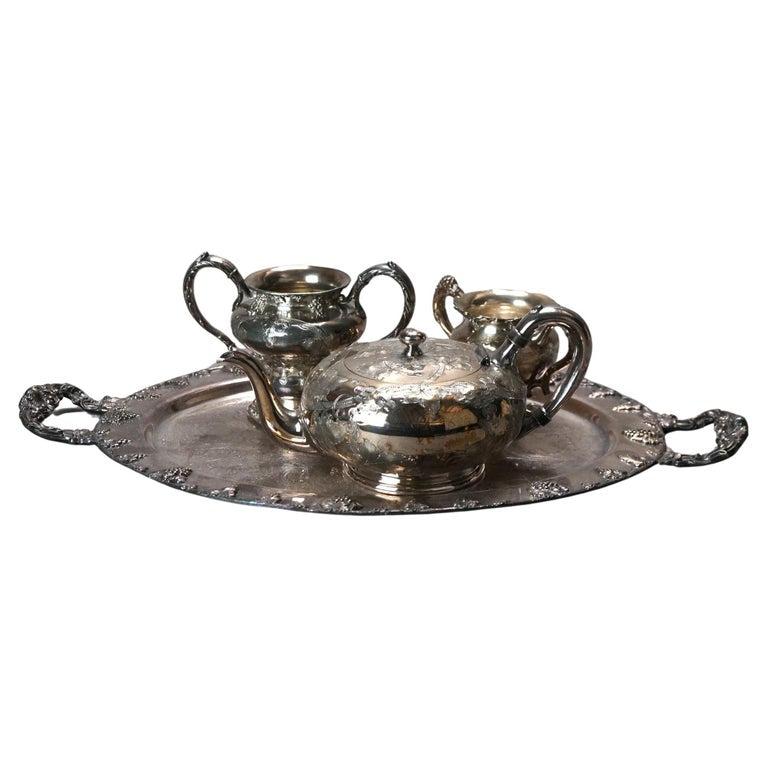 Four Piece Antique Silver Plated Tea Set C1890