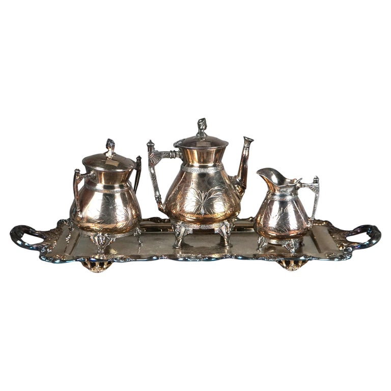 Four Piece Antique Silver Plated Footed Tea Set C1890