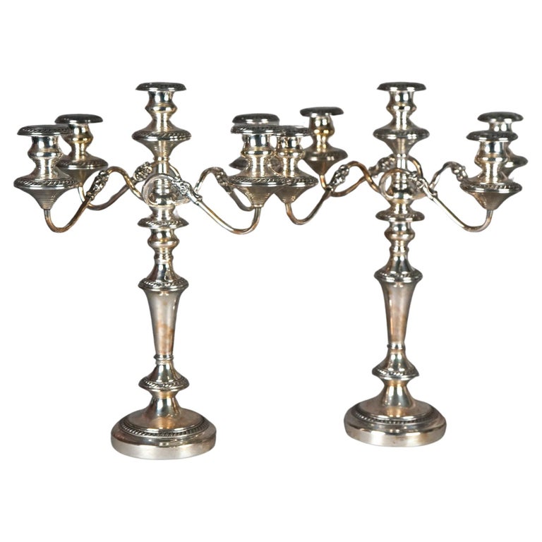 Pair of Antique Sheffield School Silver Plate Five-Light Candelabras c1890