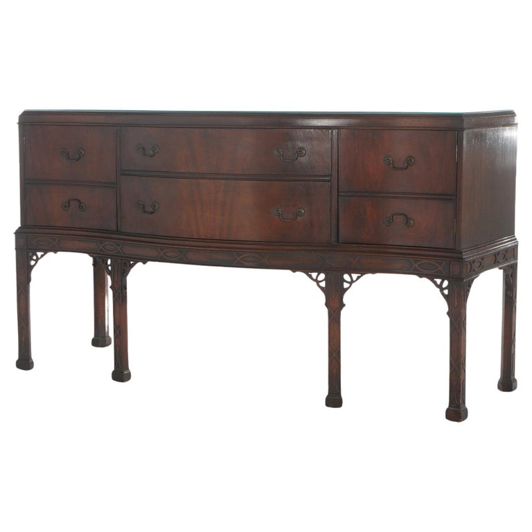 Antique Chinese Chippendale Mahogany Sideboard with Reticulated Corbels C1930