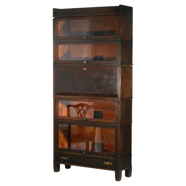 Antique Arts & Crafts Mission Globe Wernicke Oak Five Stack Barrister Secretary