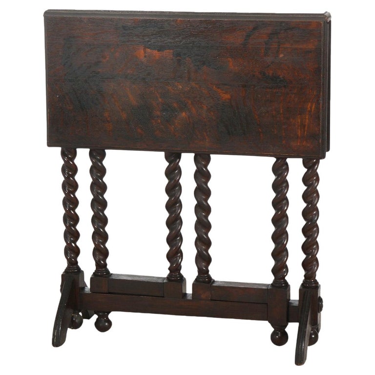 Elizabethan Oak Napkin Folding & Gate Leg Table with Rope Twist Legs C1900