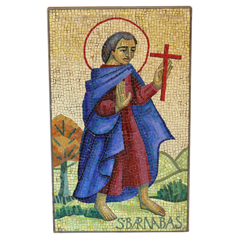 Antique Mosaic Tile Portrait of Saint Barnabus C1930