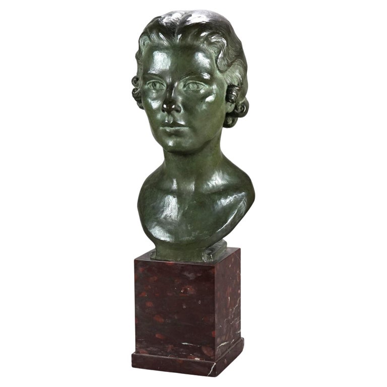 Antique Cast Bronze “Marion” Bust by Eleanor Mary Mellon on Marble Plinth C1936
