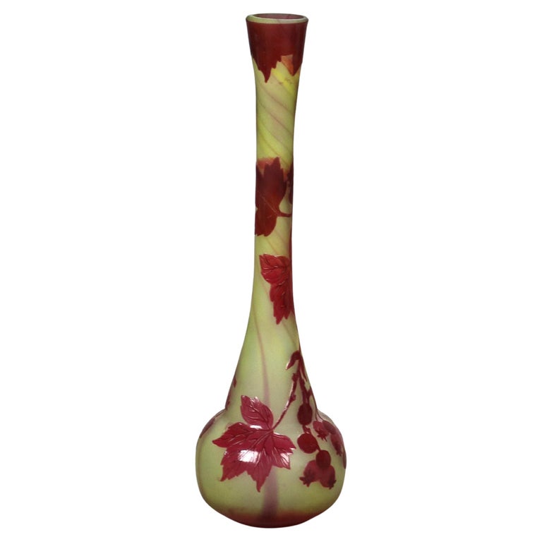 Antique French Art Nouveau Cut Back Flower Art Glass Vase Signed Galle C1920