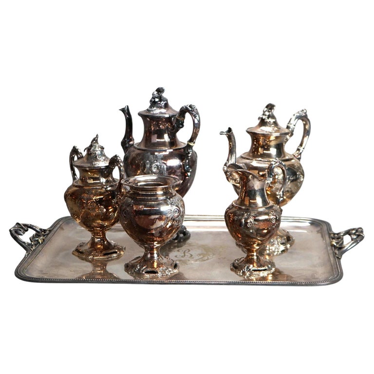 Antique Six Piece Silver Plated Tea Set C1890