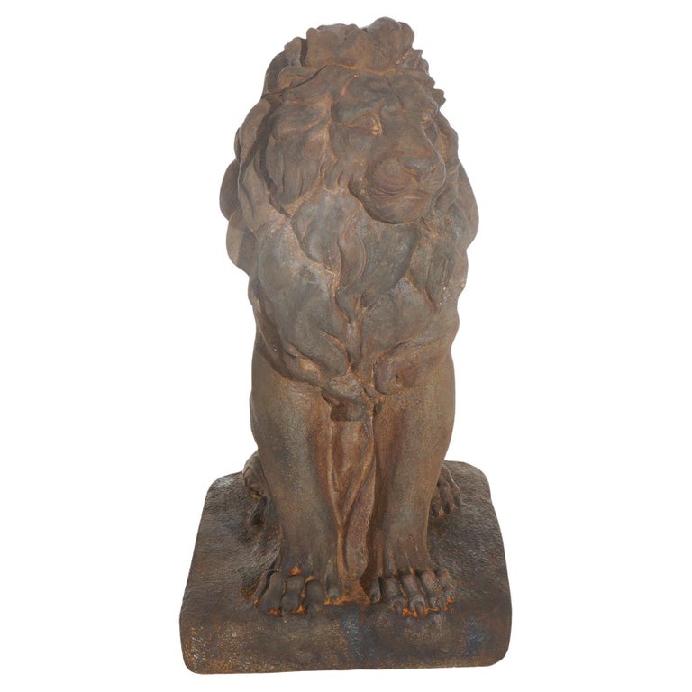 Pair Of Bronzed Cast Hardstone Garden Lions 20thC