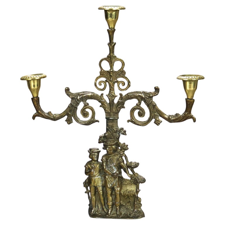 Antique Brass & Marble Girandole Candelabra with Figures C1890