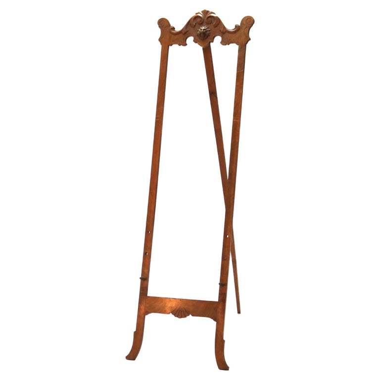 Oversized Antique Victorian Figural Carved Oak Art Display Easel C1900
