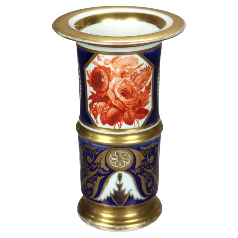 Antique Royal Crown Derby Porcelain Hand Painted & Gilt Vase with Peonies C1890